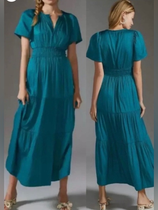 Anthropologie Dresses & Skirts - Anthropologie Somerset Teal V-Neck Tiered Maxi Dress